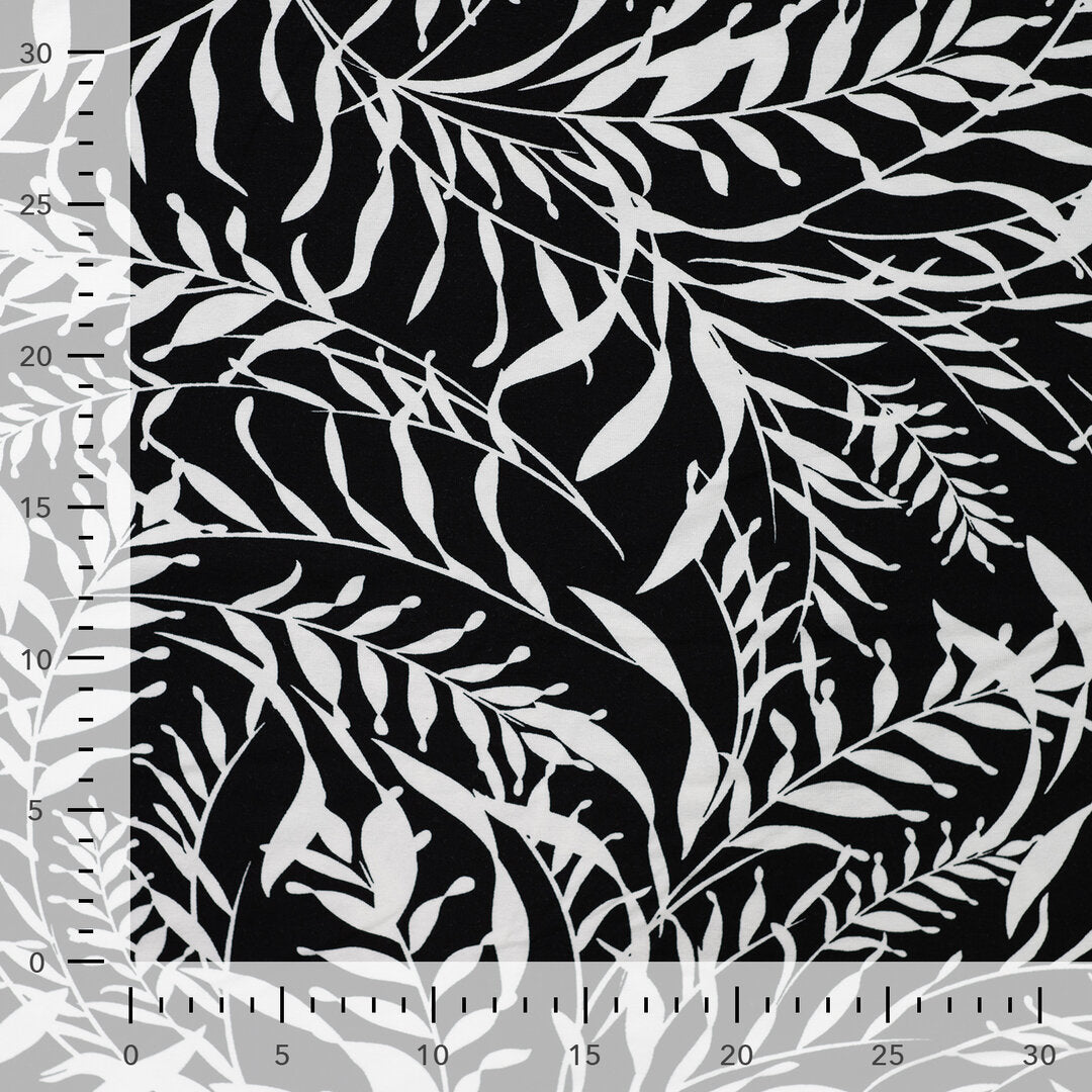 Viskosejersey schwarz/weiß - Leaves