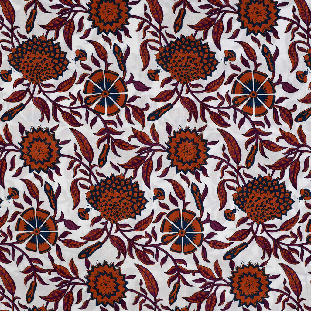 Baumwoll Voile "Flowers" - weiß/braun