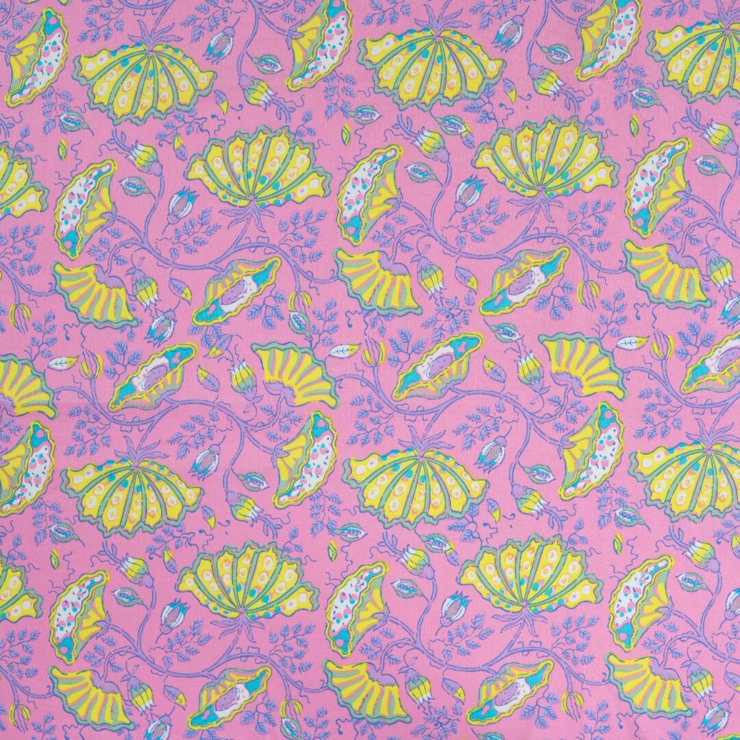 Baumwoll Voile "Flowers" - helllrosa/gelb