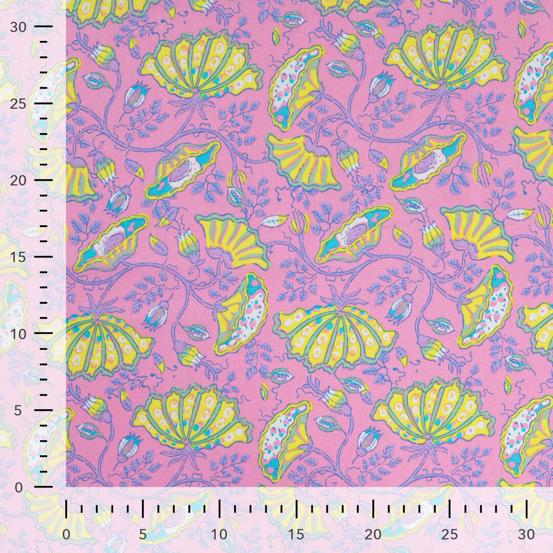 Baumwoll Voile "Flowers" - helllrosa/gelb