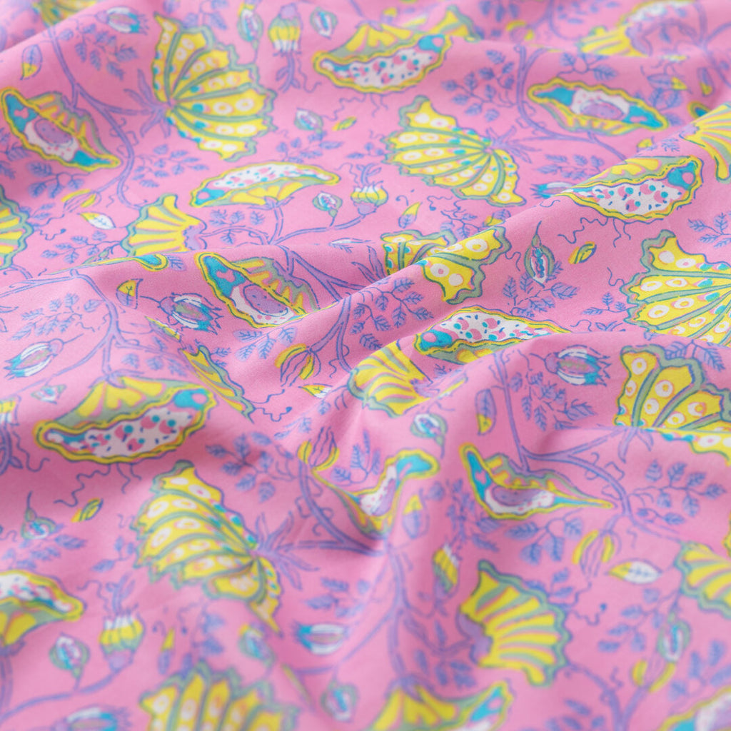 Baumwoll Voile "Flowers" - helllrosa/gelb