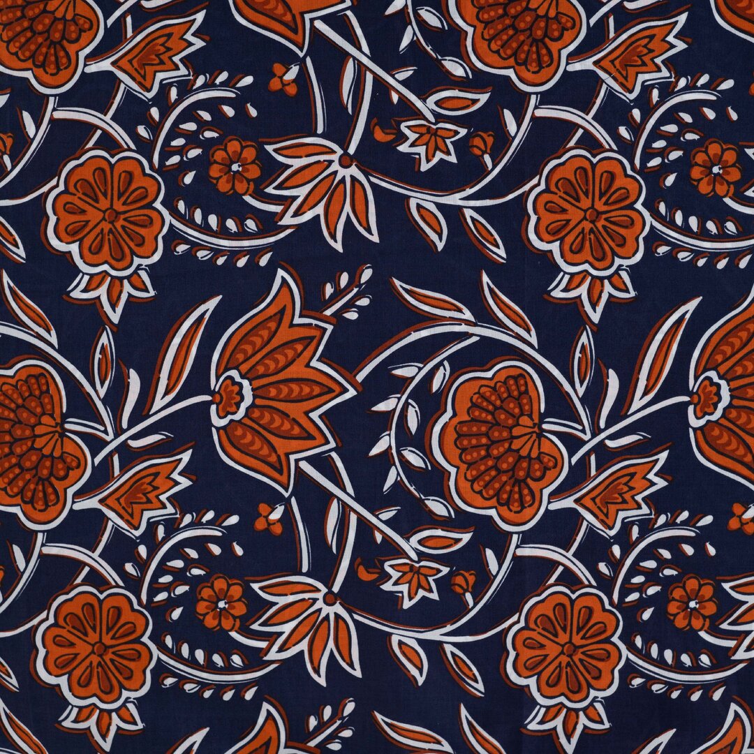 Baumwoll Voile "Flowers" - blau