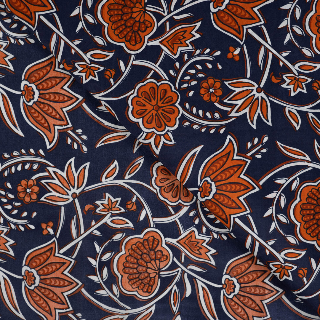 Baumwoll Voile "Flowers" - blau