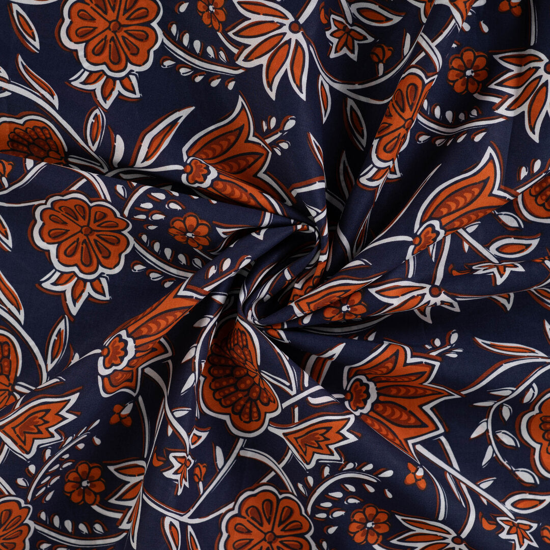 Baumwoll Voile "Flowers" - blau