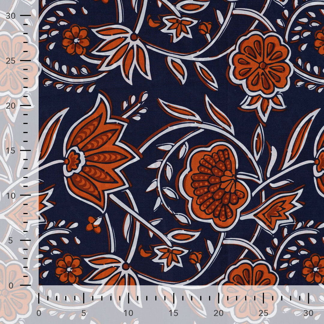 Baumwoll Voile "Flowers" - blau