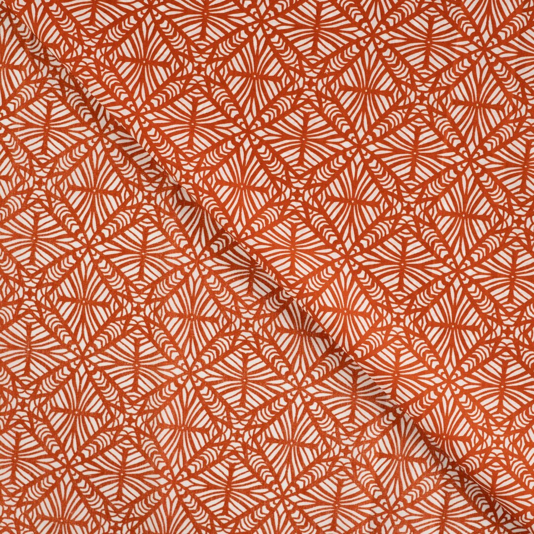 Baumwoll Voile "abstrakt" - cognac - Reststück 1,7m
