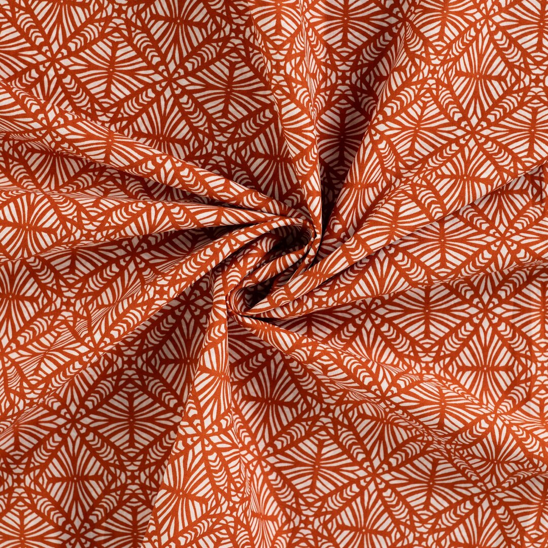 Baumwoll Voile "abstrakt" - cognac - Reststück 1,7m