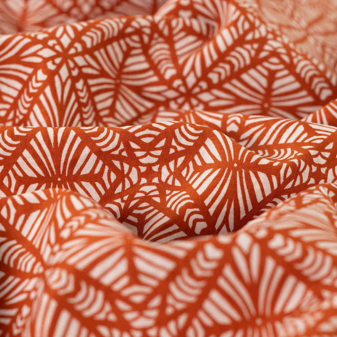 Baumwoll Voile "abstrakt" - cognac - Reststück 1,7m