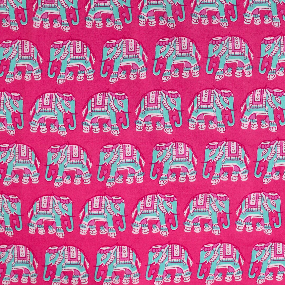 Baumwoll Voile "Elephant" - pink/türkis
