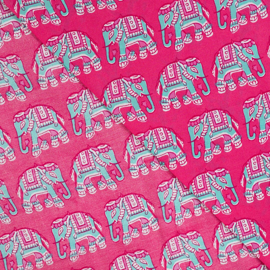 Baumwoll Voile "Elephant" - pink/türkis