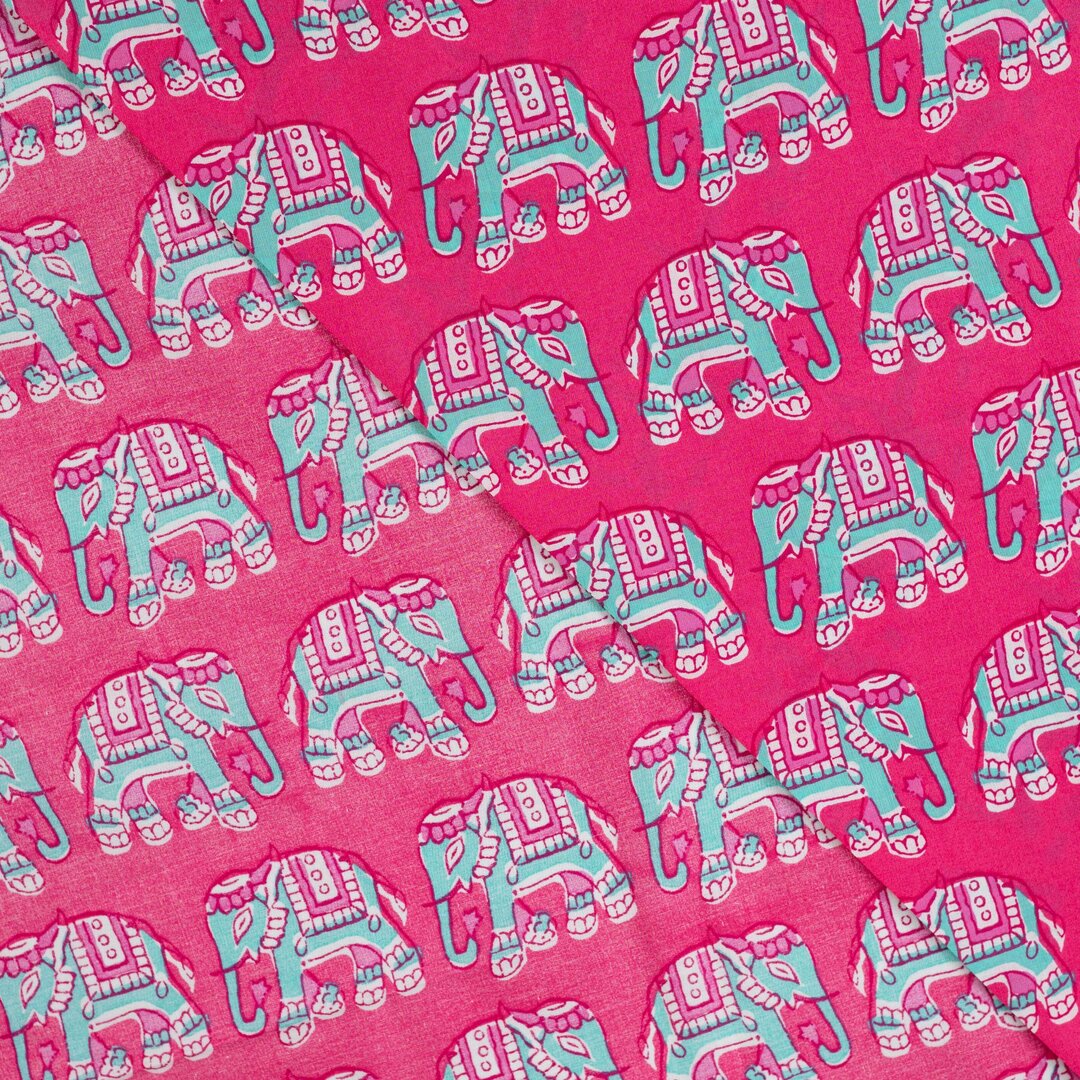 Baumwoll Voile "Elephant" - pink/türkis