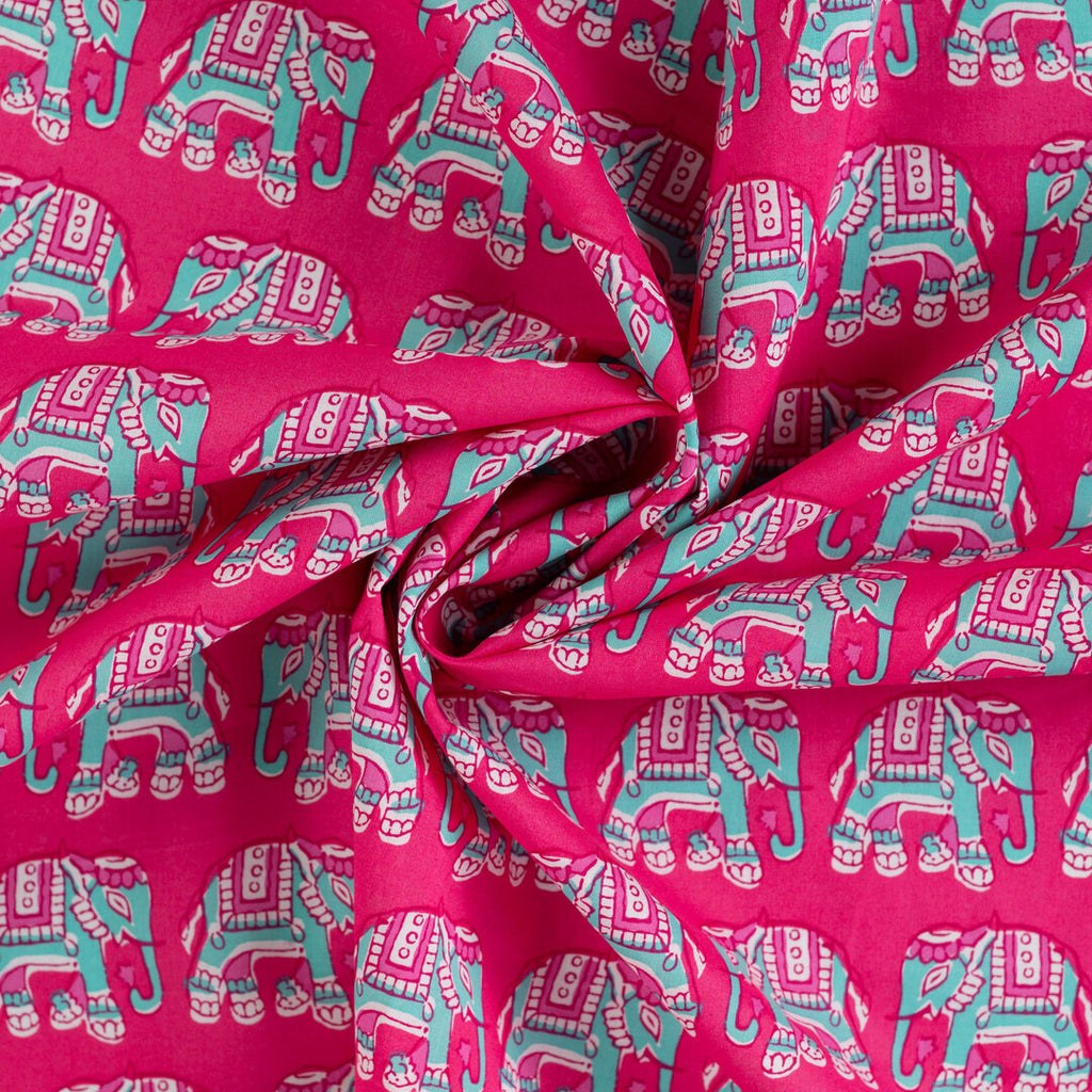 Baumwoll Voile "Elephant" - pink/türkis