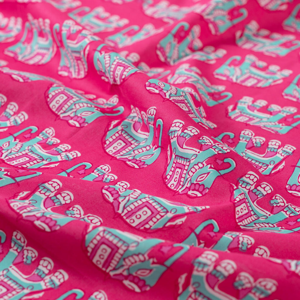 Baumwoll Voile "Elephant" - pink/türkis