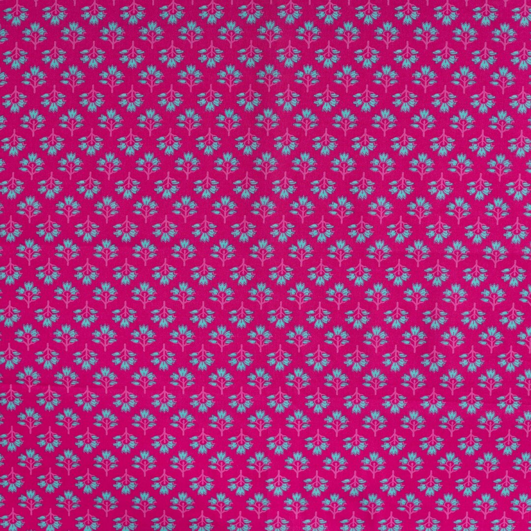 Baumwoll Voile "abstract" - dunkelpink/türkis