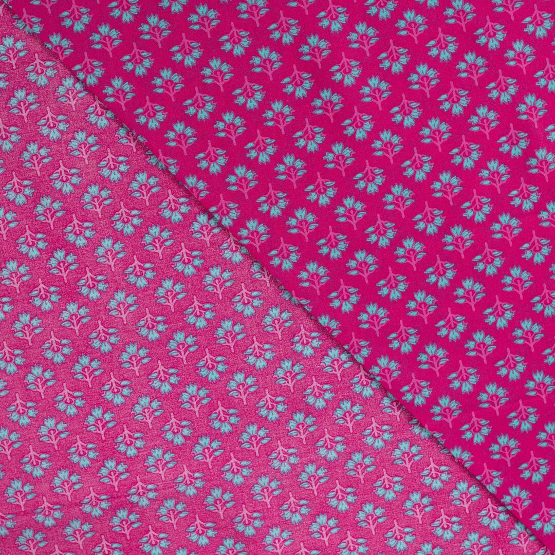 Baumwoll Voile "abstract" - dunkelpink/türkis