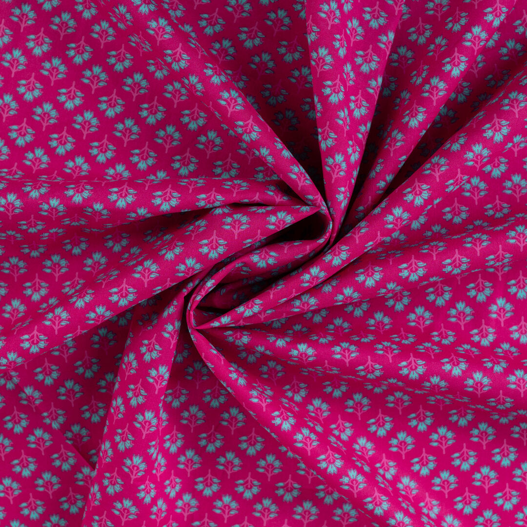Baumwoll Voile "abstract" - dunkelpink/türkis