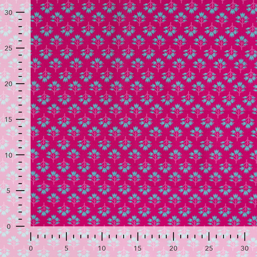 Baumwoll Voile "abstract" - dunkelpink/türkis