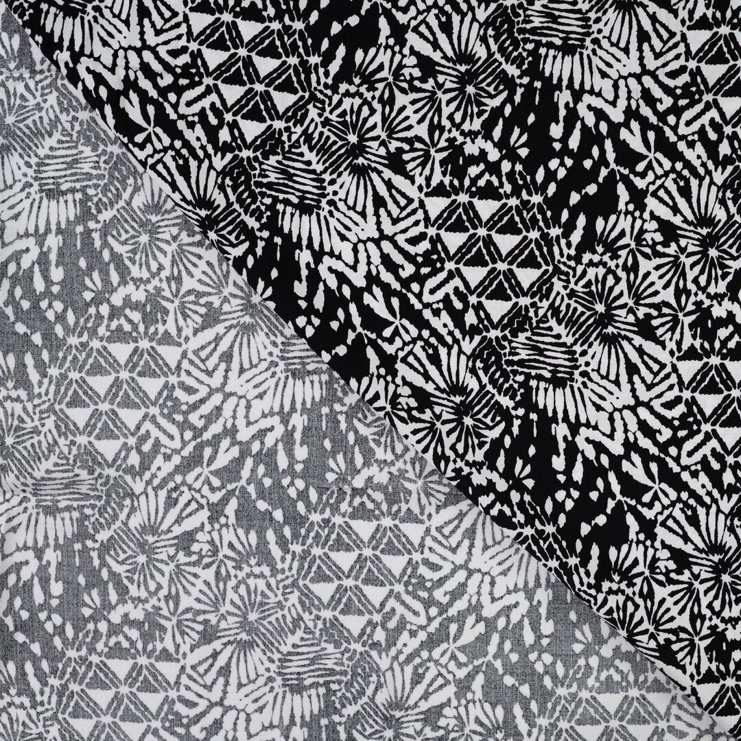 Viskose Popeline - weiß/schwarz abstract