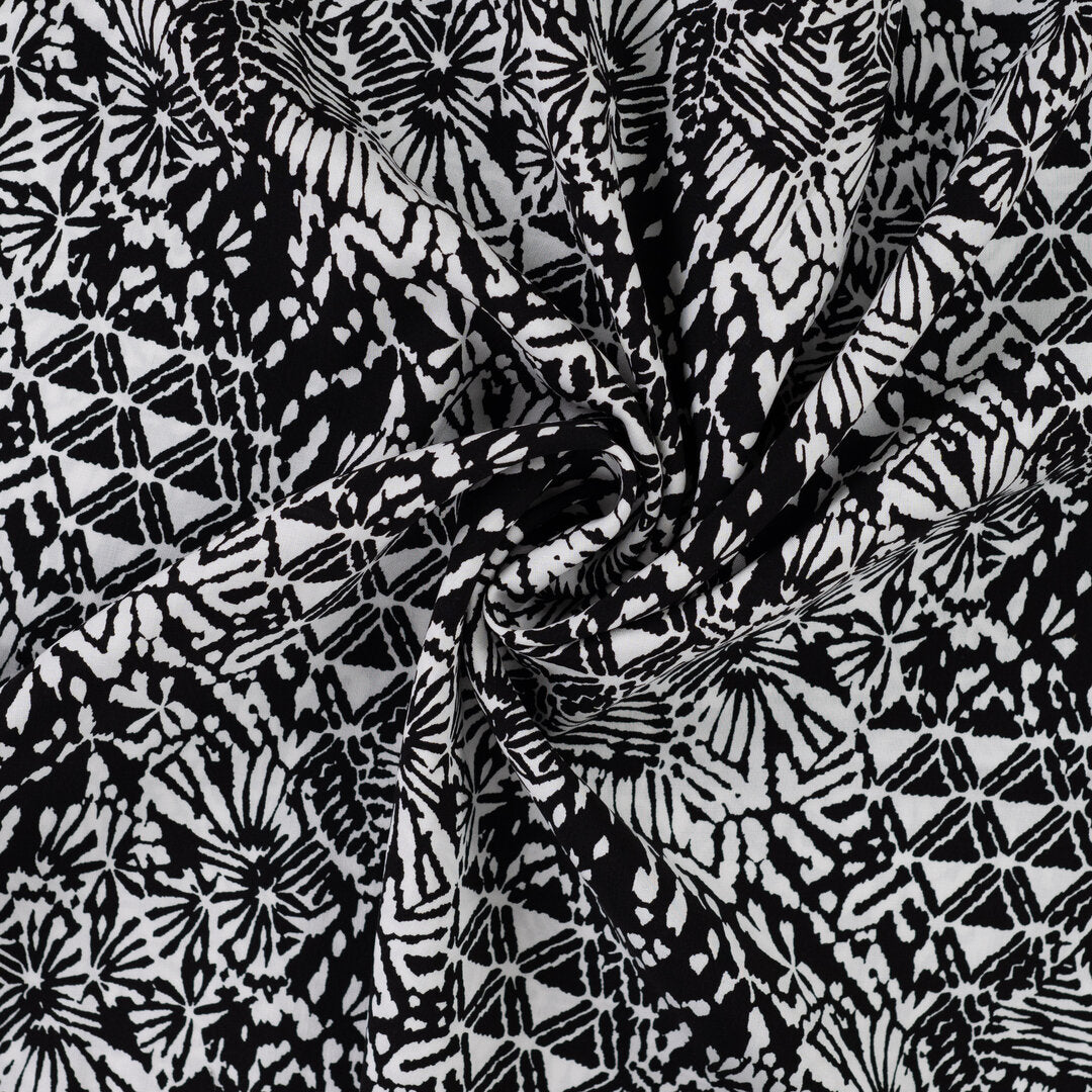 Viskose Popeline - weiß/schwarz abstract