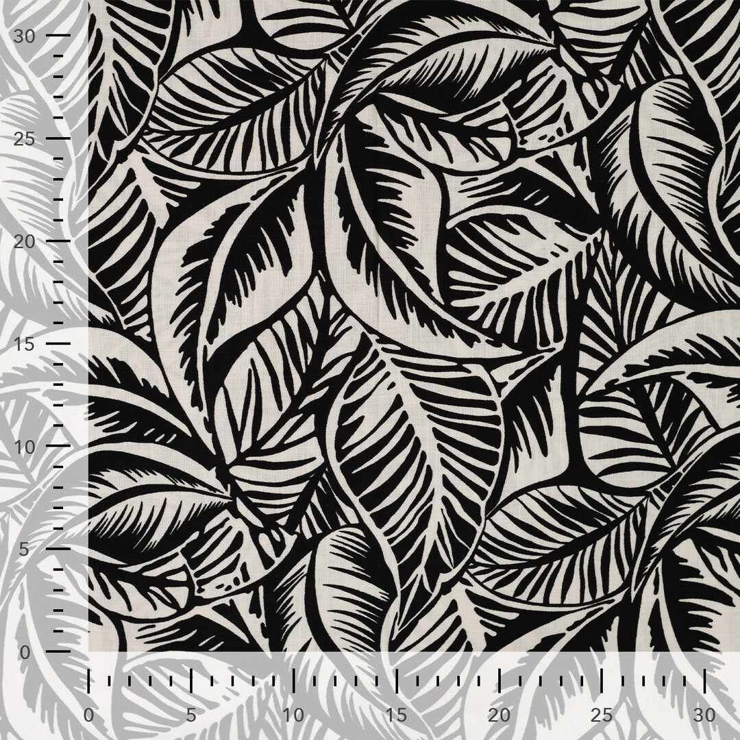 Viskose Stretch "Leaves" - schwarz/ecru