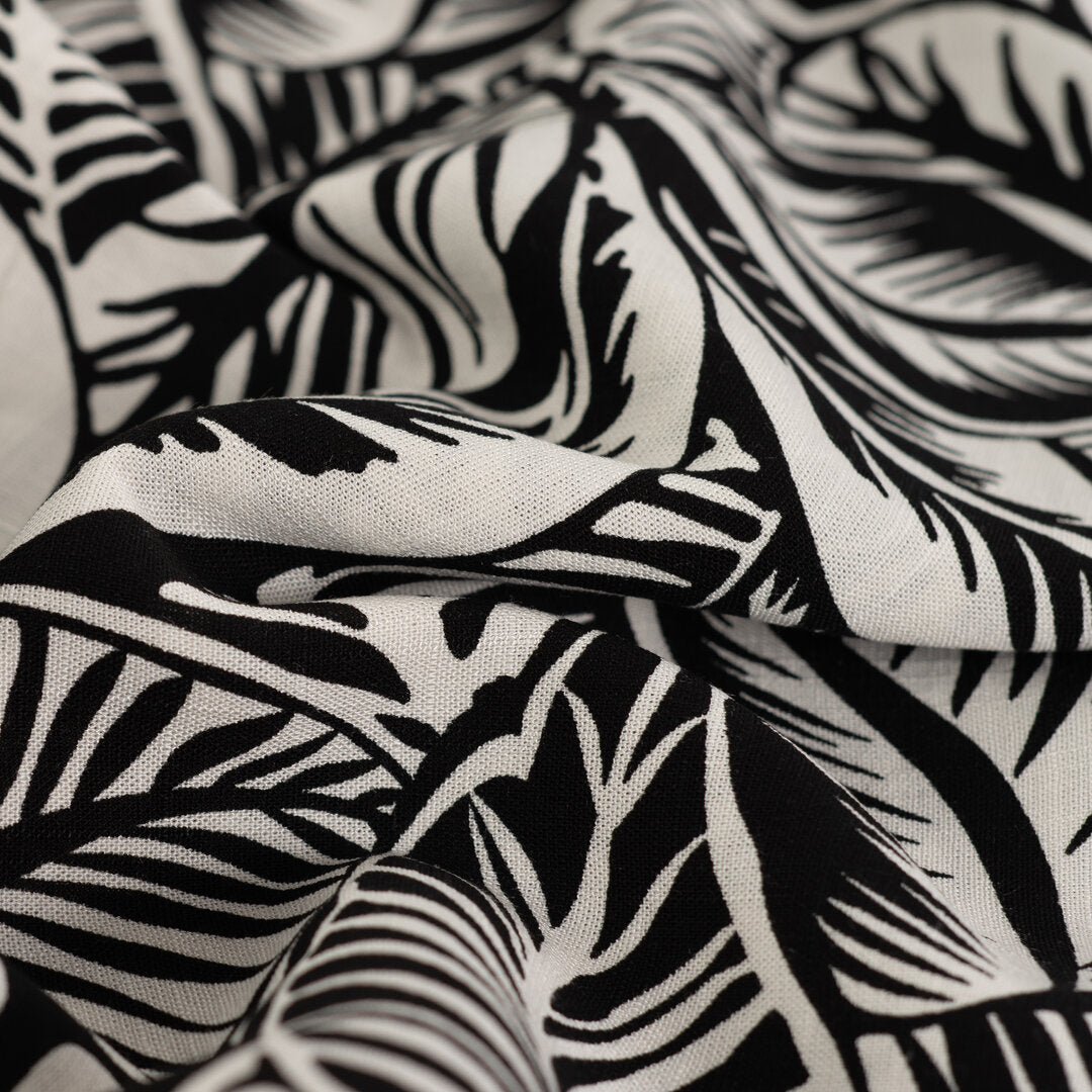 Viskose Stretch "Leaves" - schwarz/ecru