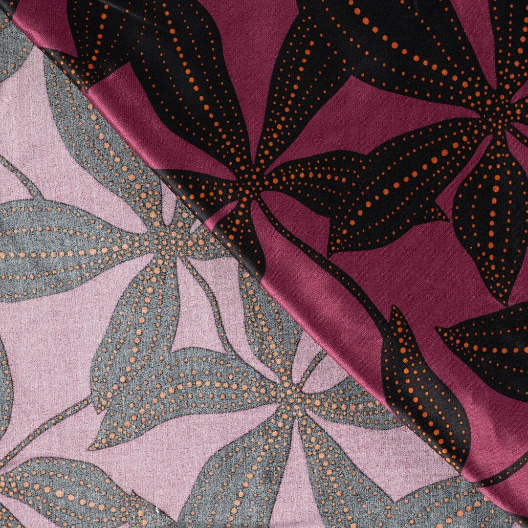Viskose Satin Leaves - wine