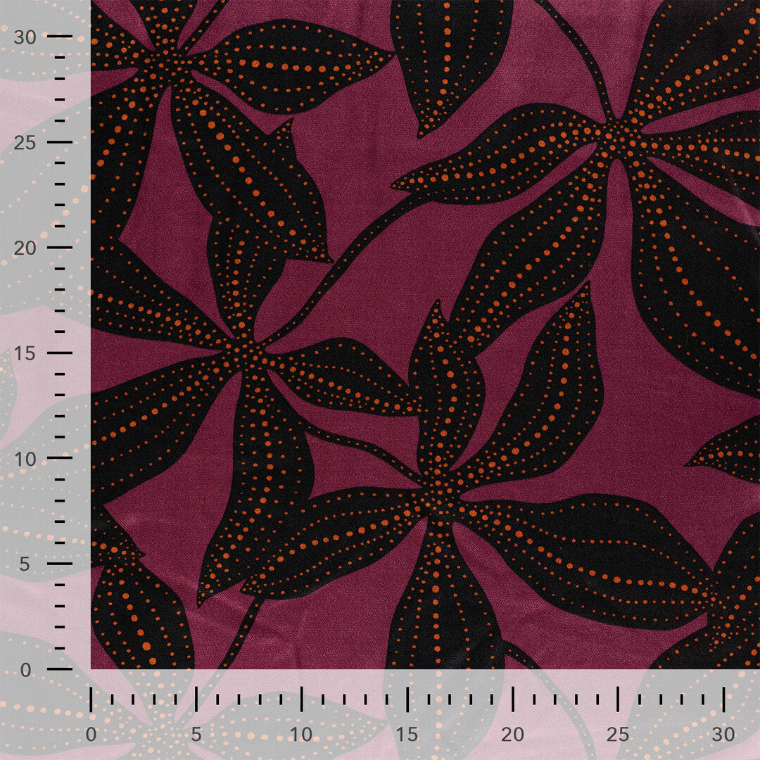 Viskose Satin Leaves - wine