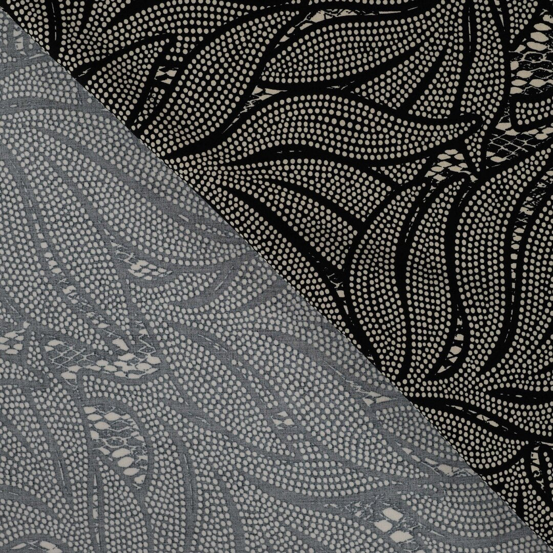 Viskose Twill Leaves - Polkadots & snake schwarz/sand (ECOVERO™)